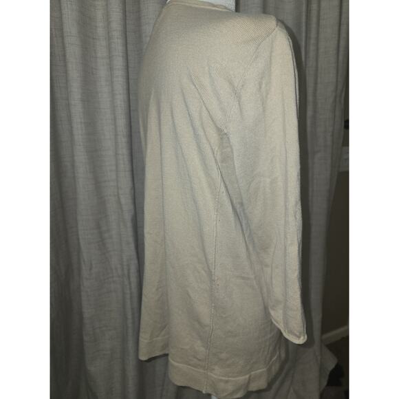 J Jill Missy Sz Medium Tan 1/2 Sleeve Top V Neck Knit Texture Cotton Blend - Picture 4 of 5